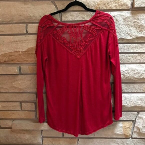 Free People Gatsby Top Embroidered Mesh Maroon Red Medium - Picture 12 of 15